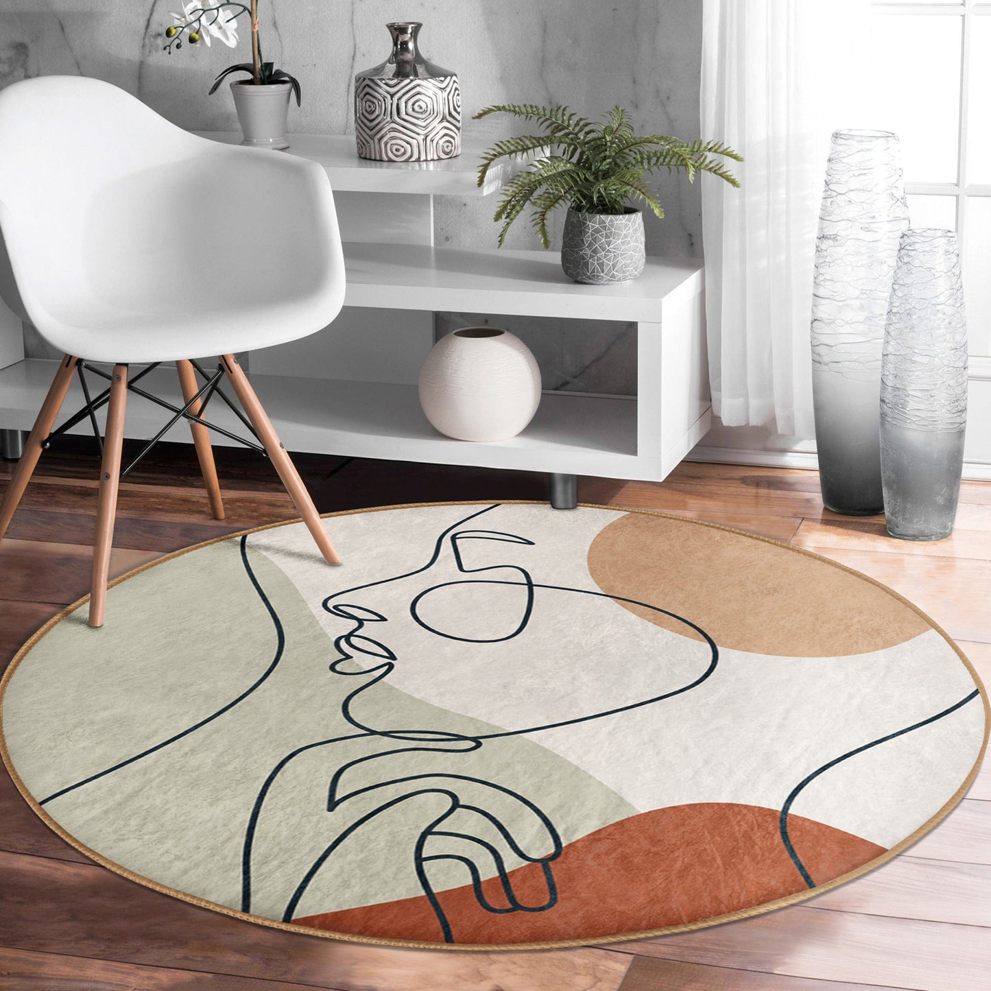 Abstract Round Rug, Abstract Area Rug, Non Slip Circle Carpet,