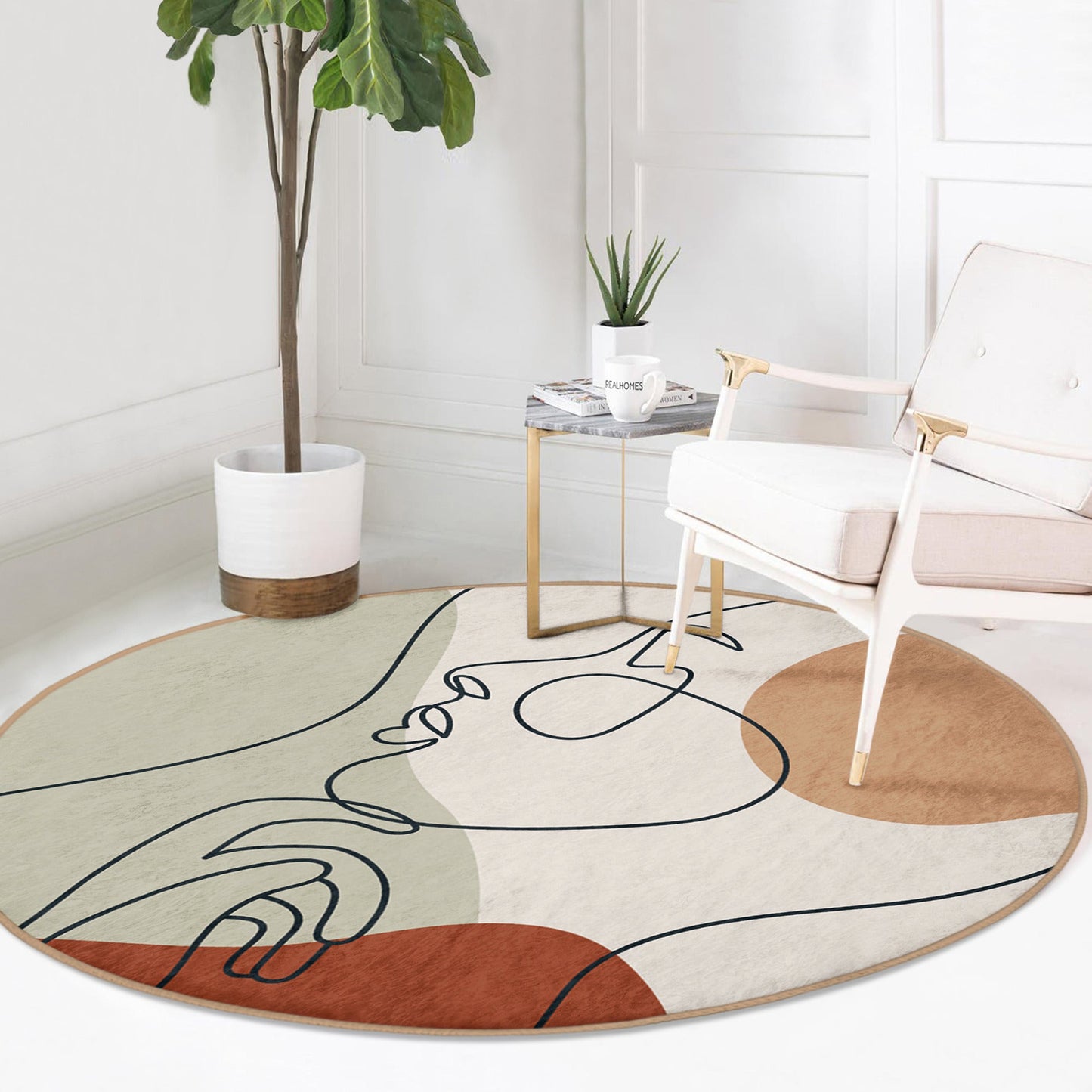 Abstract Round Rug, Abstract Area Rug, Non Slip Circle Carpet,