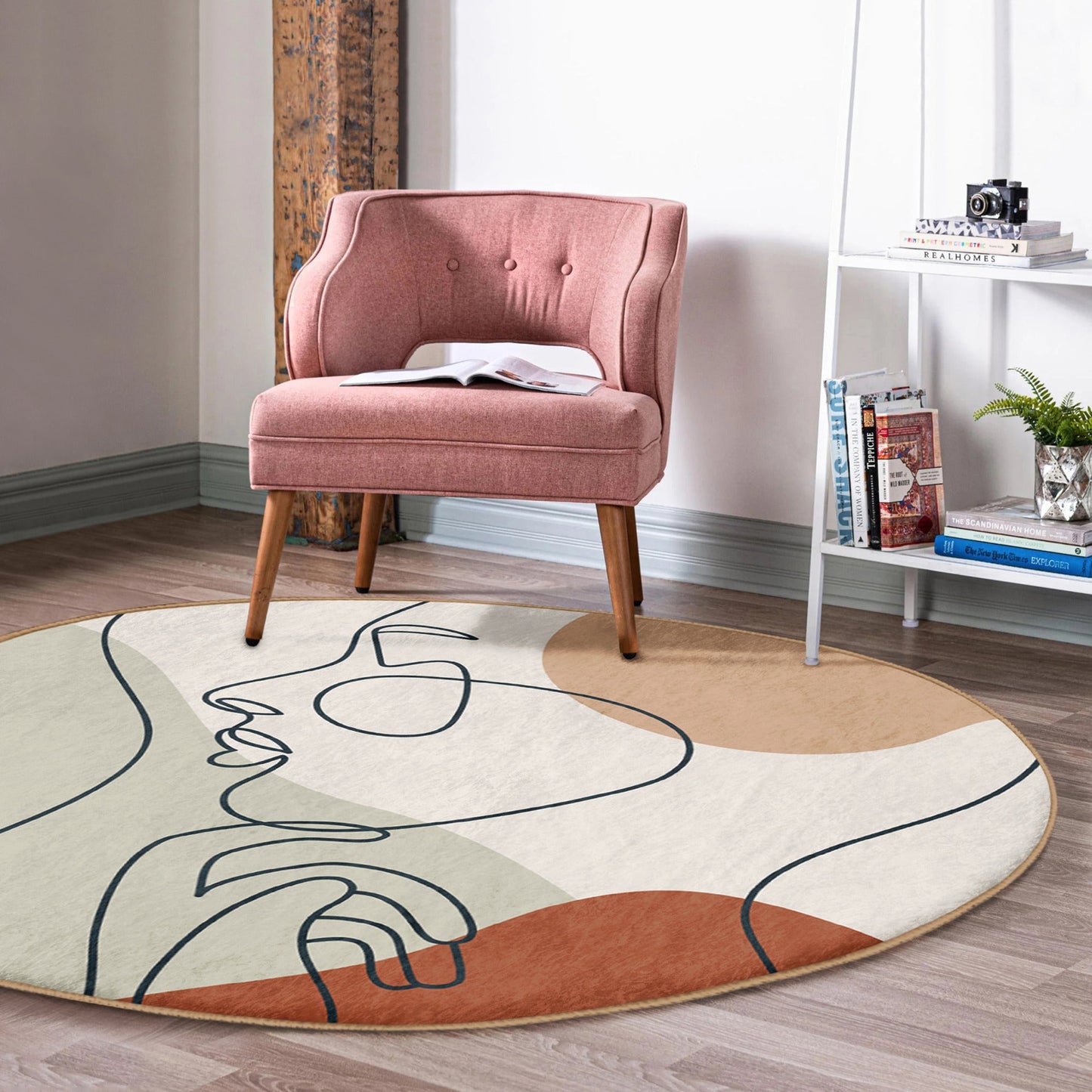 Abstract Round Rug, Abstract Area Rug, Non Slip Circle Carpet,