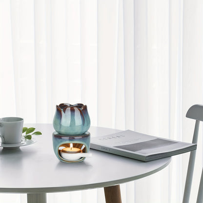 1Set Tulip-Shaped Ceramic Aromatherapy Diffuser and Candle Holder Set