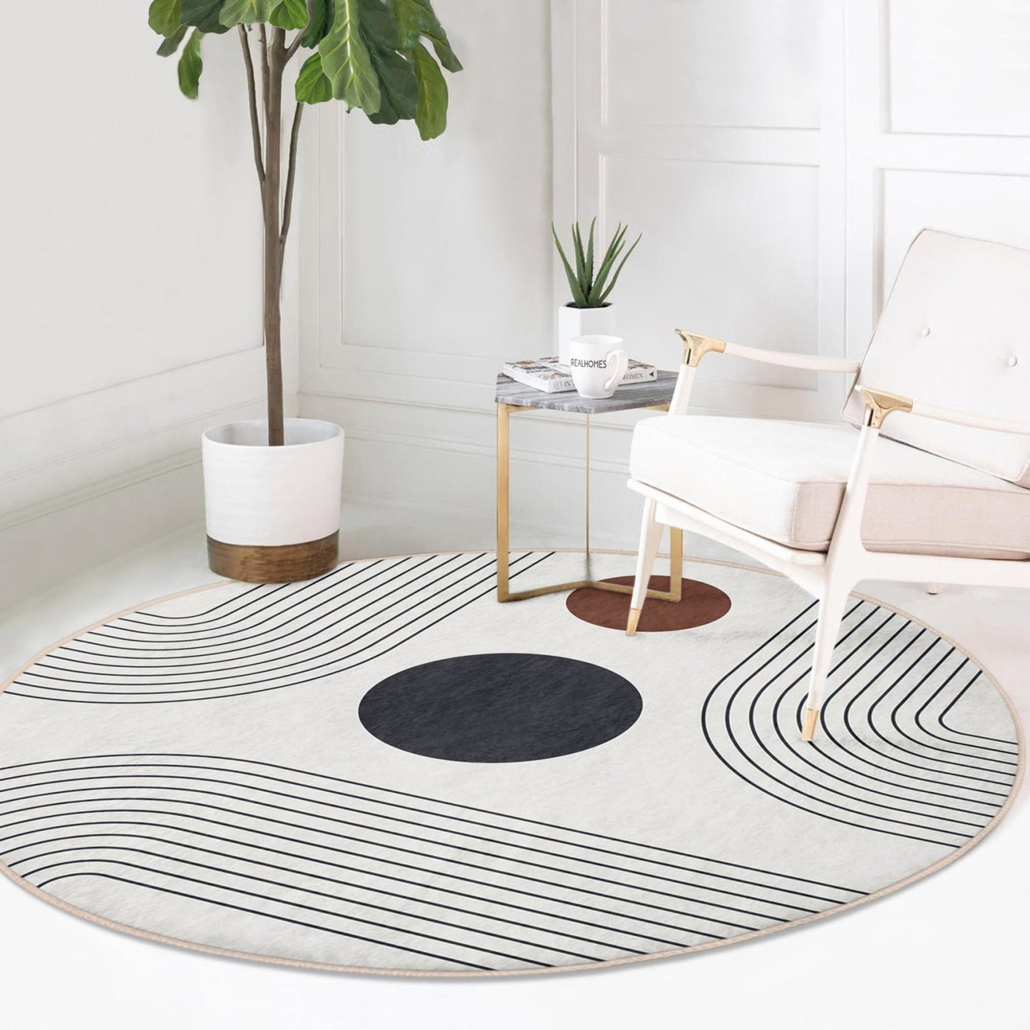 Abstract Round Rug, Minimalist Home Area Rug, Living Room Circle