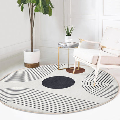Abstract Round Rug, Minimalist Home Area Rug, Living Room Circle