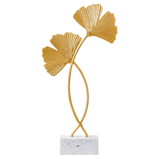 Nordic Marble Base Ginkgo Leaf Metal Ornaments