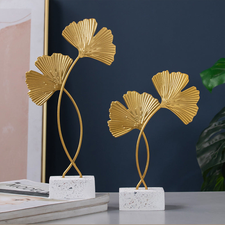 Nordic Marble Base Ginkgo Leaf Metal Ornaments