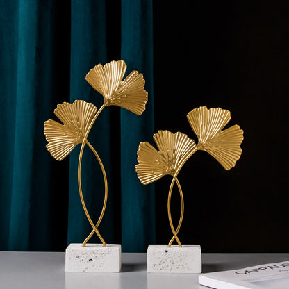 Nordic Marble Base Ginkgo Leaf Metal Ornaments