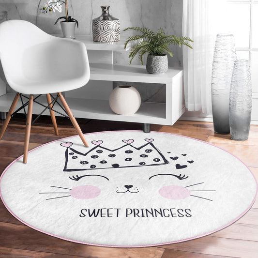 Cute Cat Princess Patterned Decorative Round Rug