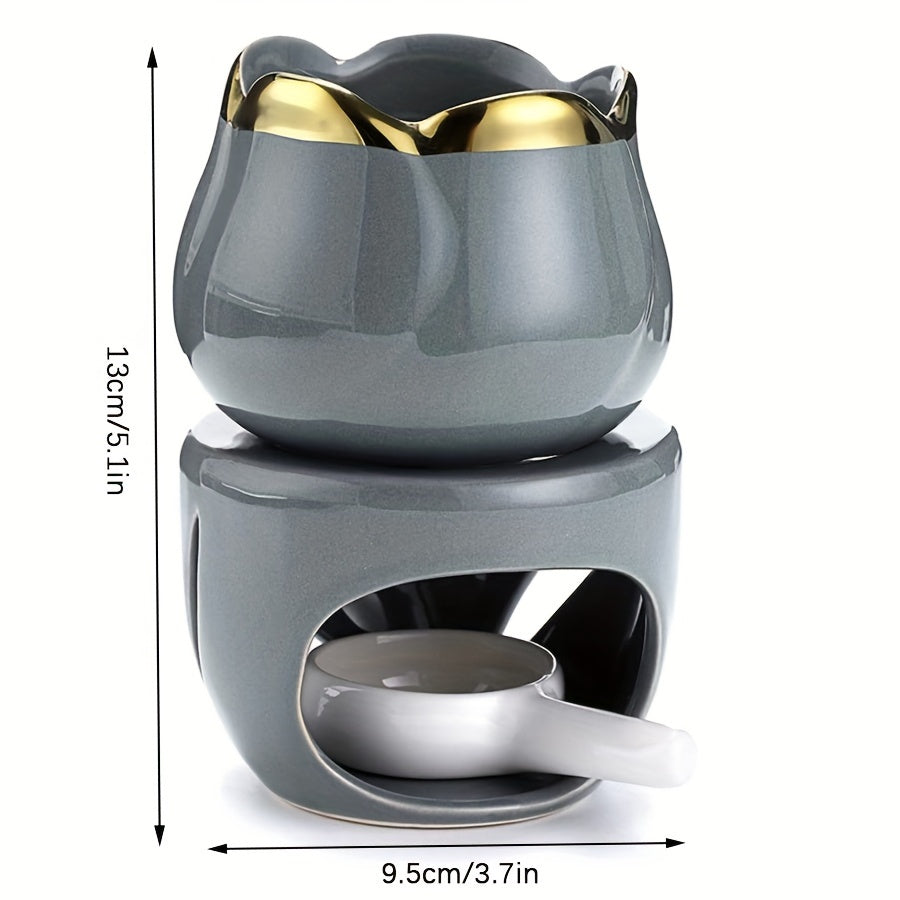 1Set Tulip-Shaped Ceramic Aromatherapy Diffuser and Candle Holder Set