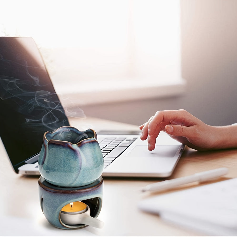 1Set Tulip-Shaped Ceramic Aromatherapy Diffuser and Candle Holder Set