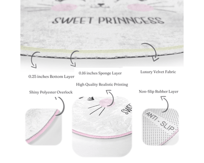 Cute Cat Princess Patterned Decorative Round Rug