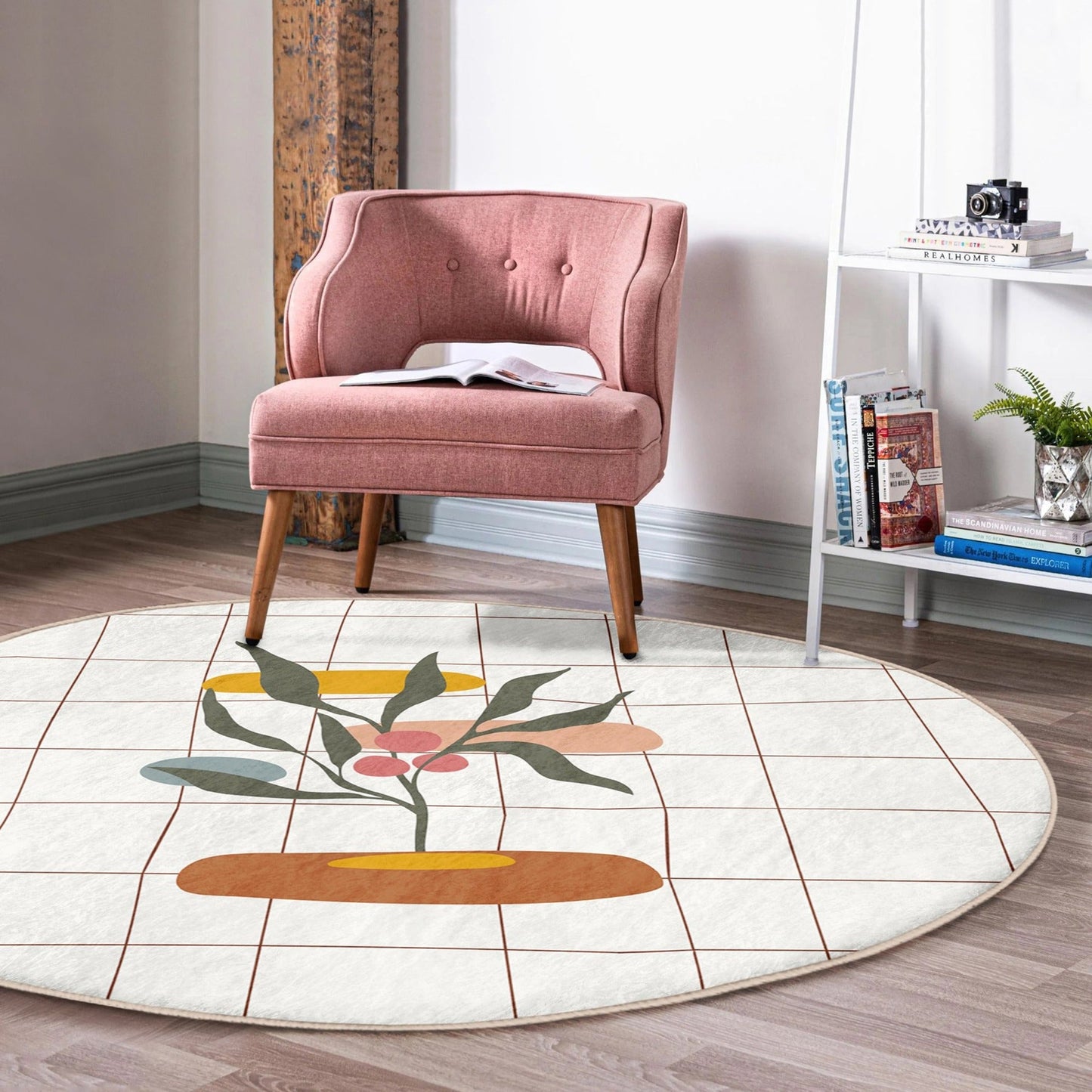 Abstract Round Rug, Living Room Area Rug, Minimalist Home Decor Floor
