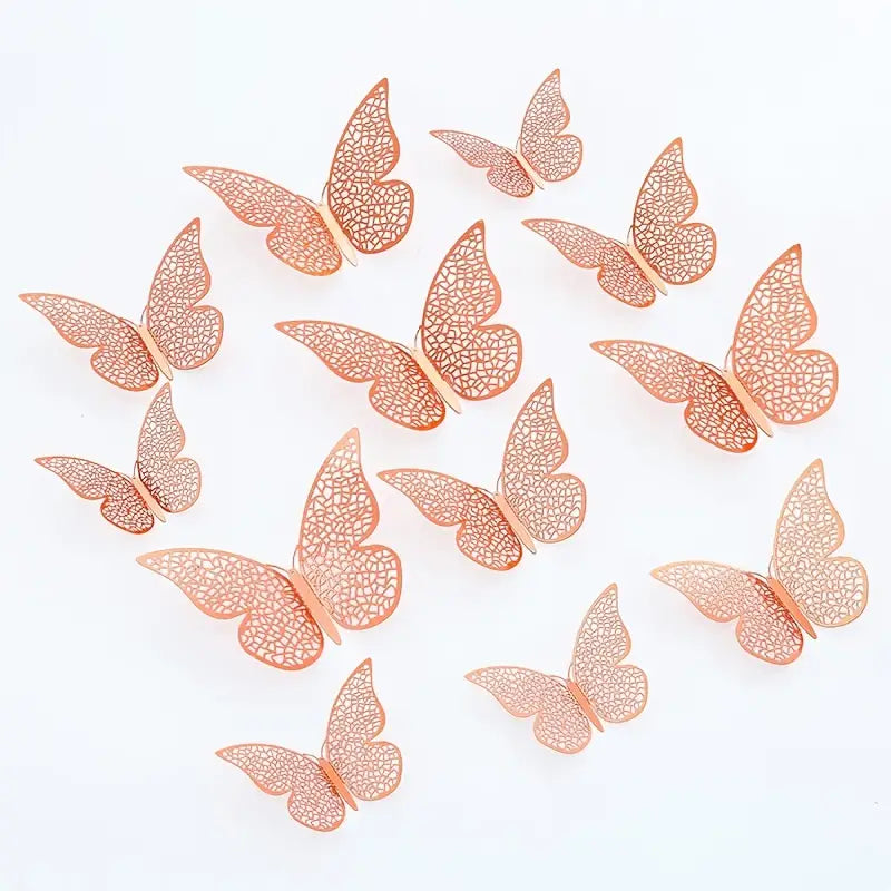 12pcs 3D Golden Hollow Butterfly Wall Art Stickers