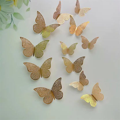 12pcs 3D Golden Hollow Butterfly Wall Art Stickers