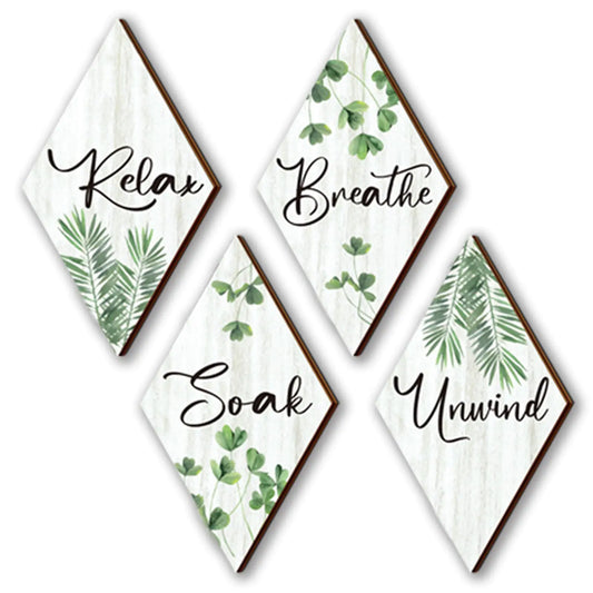 4 Pcs Green Wall Decor Farmhouse Bathroom Decors Relax Soak Unwind Breathe Wooden Sign Green Hanging Wall Art Green Accessories for Bedroom Living Room Office Vintage Decorations(Green Leaves 12x7")